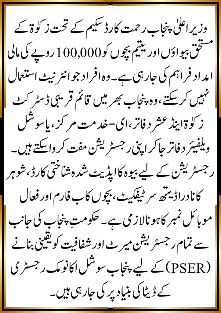 CM Punjab Rahmat Card